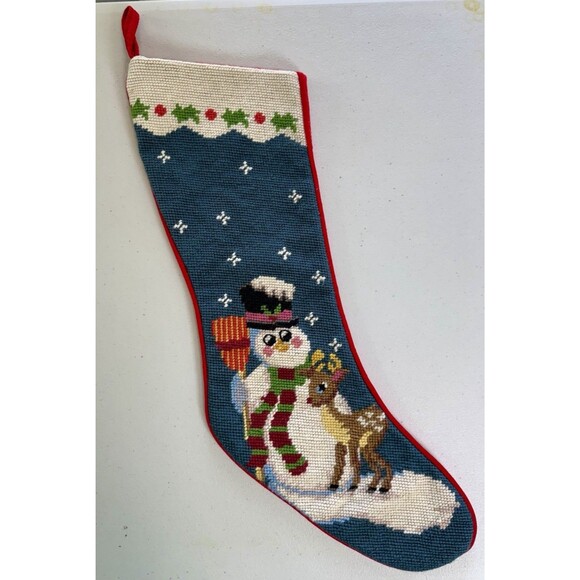 Imperial Elegance Hand Embroidered Needlepoint Christmas Stocking Snowman 18” - Picture 1 of 5